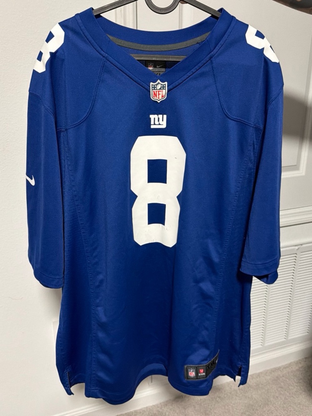 NFL Blue Men's Football Jersey with White #8 - New York Giants Style